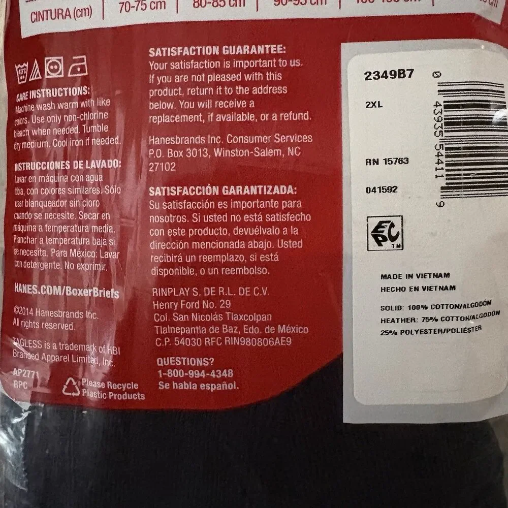 Hanes Mens Boxer Briefs 2XL ~ 7 PR Comfort Soft Tagless Black & Grey Cotton